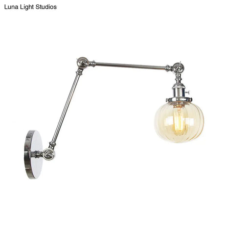 Vintage Glass Wall Mounted Sconce In Brass/Chrome/Black With Adjustable Arm 1-Light Indoor Lighting