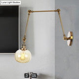 Vintage Glass Wall Mounted Sconce In Brass/Chrome/Black With Adjustable Arm 1-Light Indoor Lighting