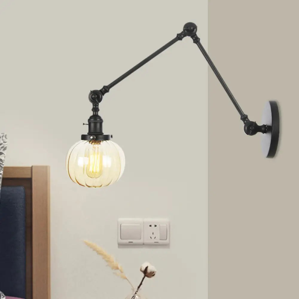 Vintage Glass Wall Mounted Sconce In Brass/Chrome/Black With Adjustable Arm 1-Light Indoor Lighting
