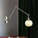 Vintage Glass Wall Mounted Sconce In Brass/Chrome/Black With Adjustable Arm 1-Light Indoor Lighting