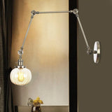 Vintage Glass Wall Mounted Sconce In Brass/Chrome/Black With Adjustable Arm 1-Light Indoor Lighting