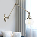 Vintage Glass Wall Mounted Sconce In Brass/Chrome/Black With Adjustable Arm 1-Light Indoor Lighting