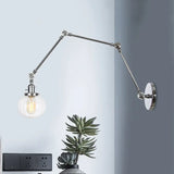Vintage Glass Wall Mounted Sconce In Brass/Chrome/Black With Adjustable Arm 1-Light Indoor Lighting