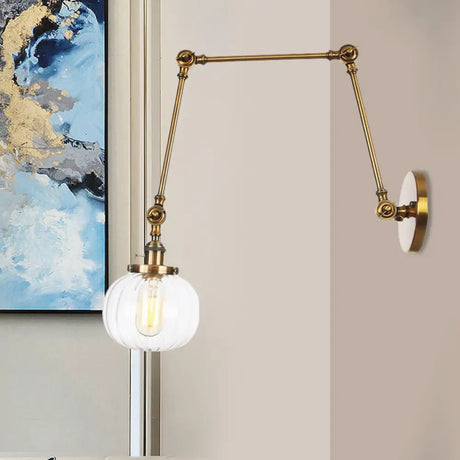 Vintage Glass Wall Mounted Sconce In Brass/Chrome/Black With Adjustable Arm 1-Light Indoor Lighting