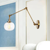 Vintage Glass Wall Mounted Sconce In Brass/Chrome/Black With Adjustable Arm 1-Light Indoor Lighting