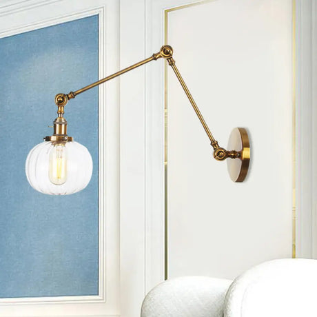 Vintage Glass Wall Mounted Sconce In Brass/Chrome/Black With Adjustable Arm 1-Light Indoor Lighting