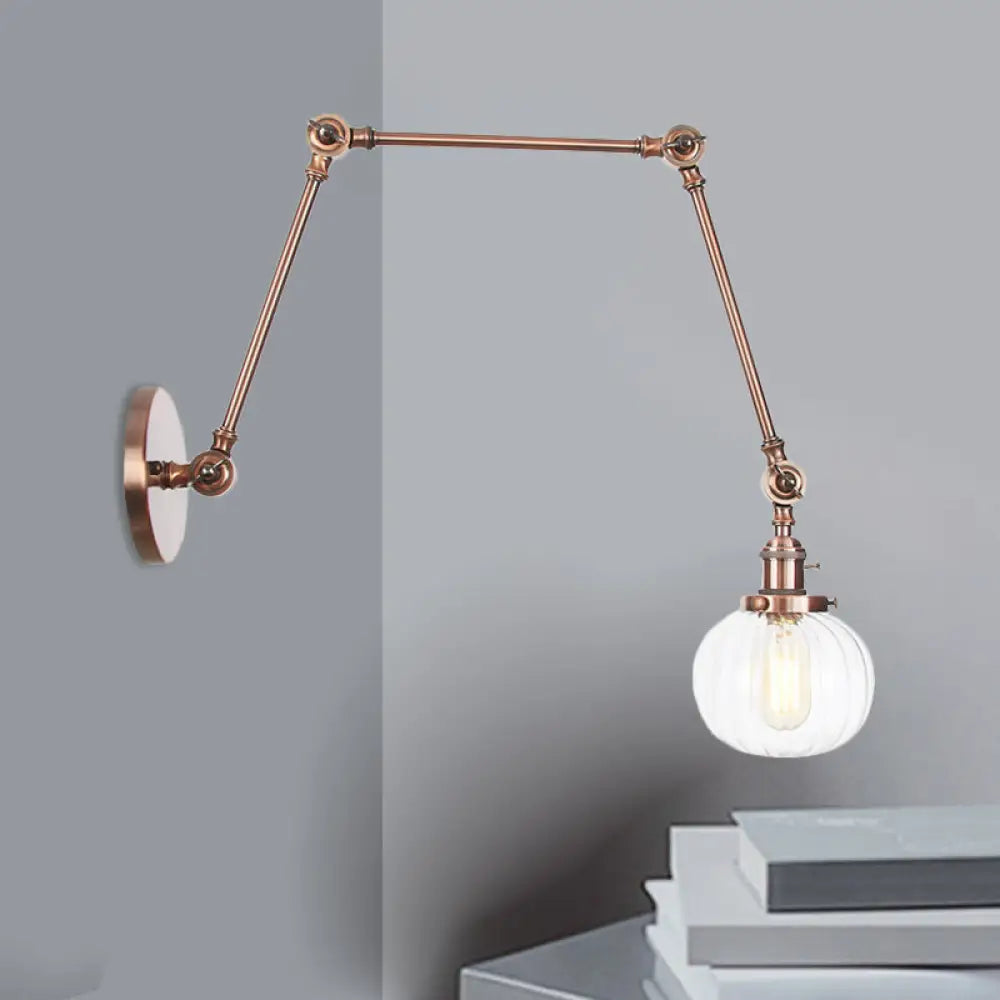 Vintage Glass Wall Mounted Sconce In Brass/Chrome/Black With Adjustable Arm 1-Light Indoor Lighting