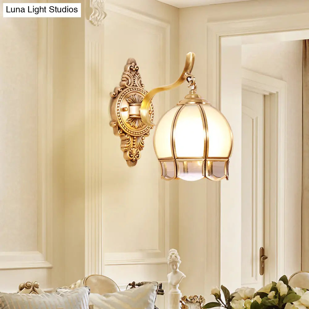 Vintage Globe Cream Glass Wall Light Fixture In Gold - Mounted Lamp For Living Room
