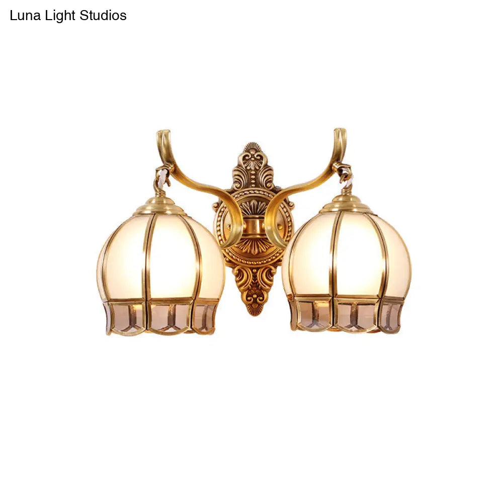 Vintage Globe Cream Glass Wall Light Fixture In Gold - Mounted Lamp For Living Room