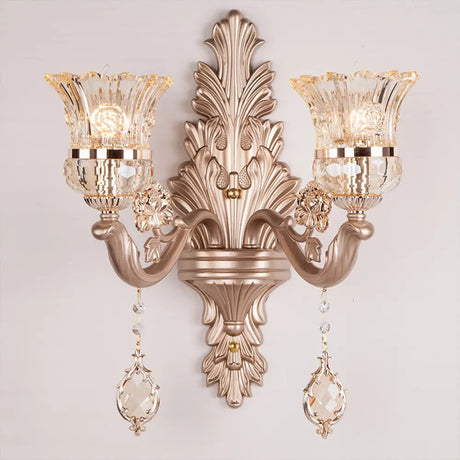 Vintage Gold Bell Wall Sconce Light Fixture With Clear Glass Shade And Crystal Decoration 2 /