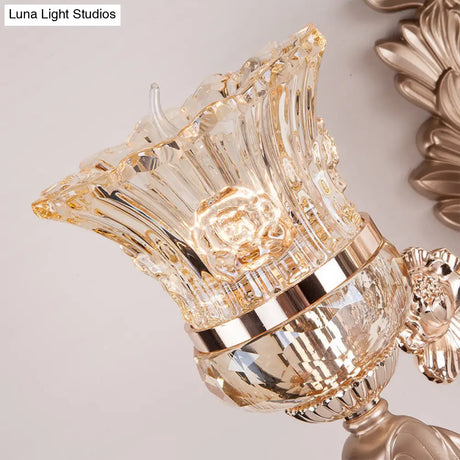 Vintage Gold Bell Wall Sconce Light Fixture With Clear Glass Shade And Crystal Decoration