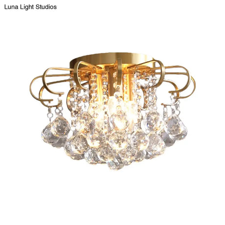 Vintage Gold Crystal Orb Ceiling Flush Mount Chandelier - Flower Living Room Décor