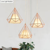 Vintage Gold Diamond Iron Hanging Ceiling Light With 3 Bulbs - Ideal For Dining Room