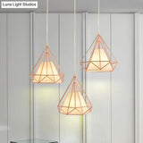 Vintage Gold Diamond Iron Hanging Ceiling Light With 3 Bulbs - Ideal For Dining Room