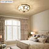 Vintage Gold Faceted Flush Mount Lighting: Beveled Glass Ceiling Fixture With 3/4/6 Lights For