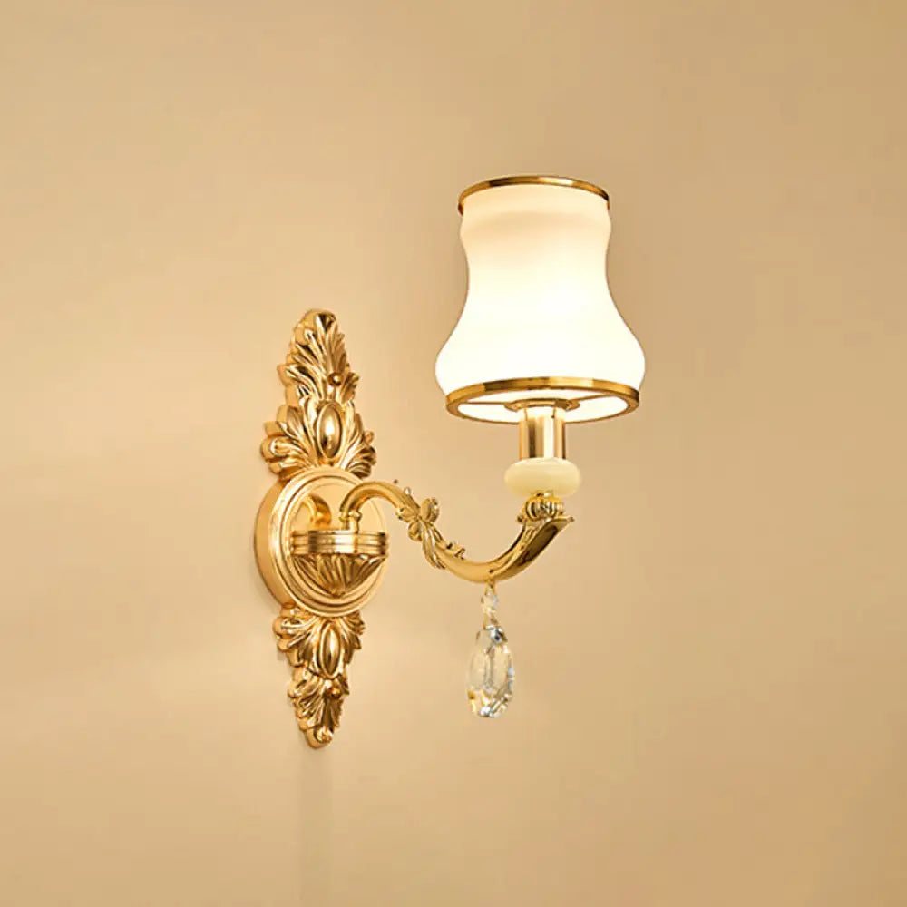 Vintage Gold Floral Cream Glass Wall Light Fixture - Unique Living Room Lamp 1 / B