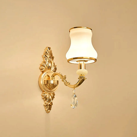 Vintage Gold Floral Cream Glass Wall Light Fixture - Unique Living Room Lamp 1 / B