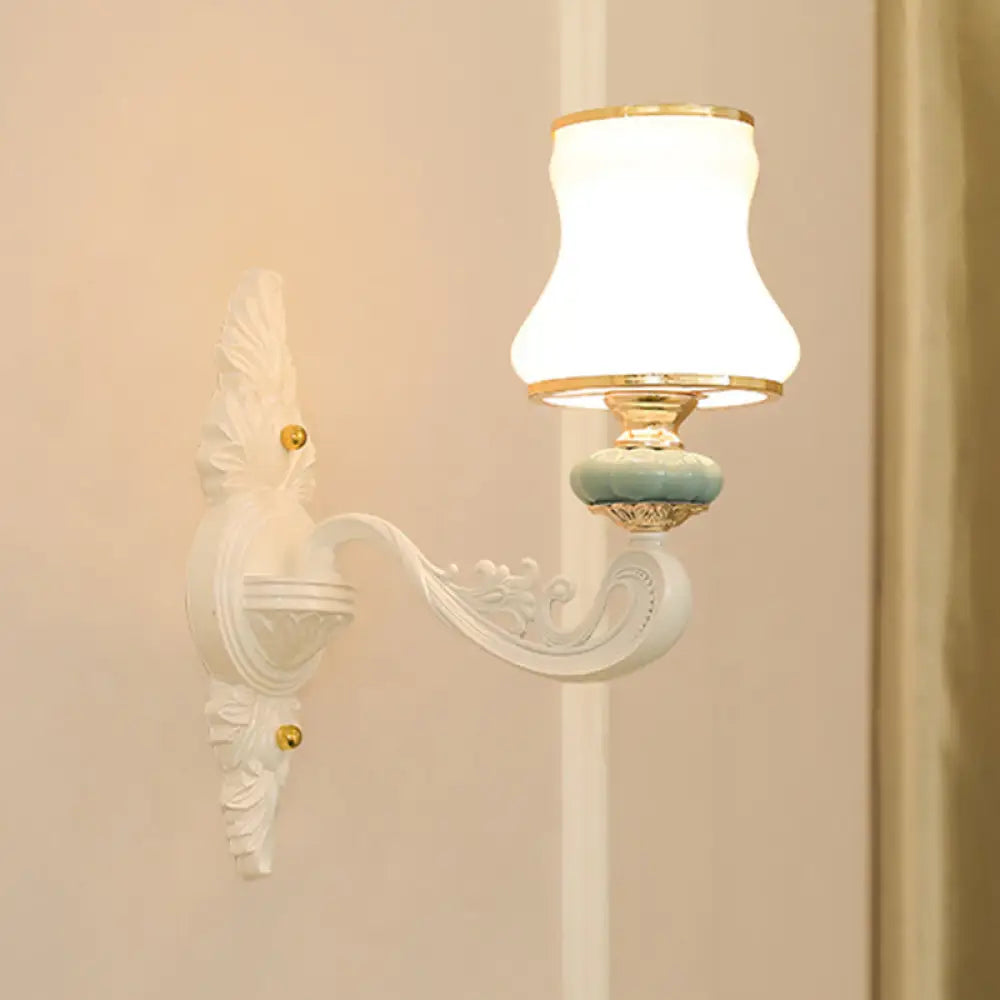 Vintage Gold Floral Cream Glass Wall Light Fixture - Unique Living Room Lamp 1 / F