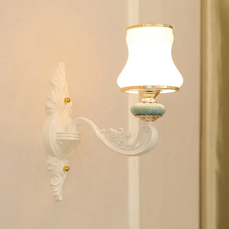 Vintage Gold Floral Cream Glass Wall Light Fixture - Unique Living Room Lamp 1 / F