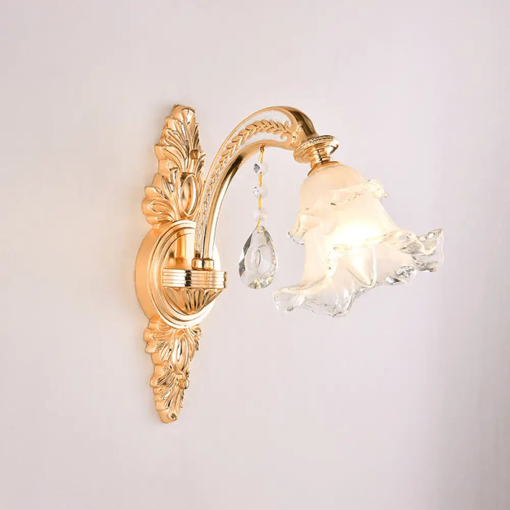 Vintage Gold Floral Cream Glass Wall Light Fixture - Unique Living Room Lamp 1 / G