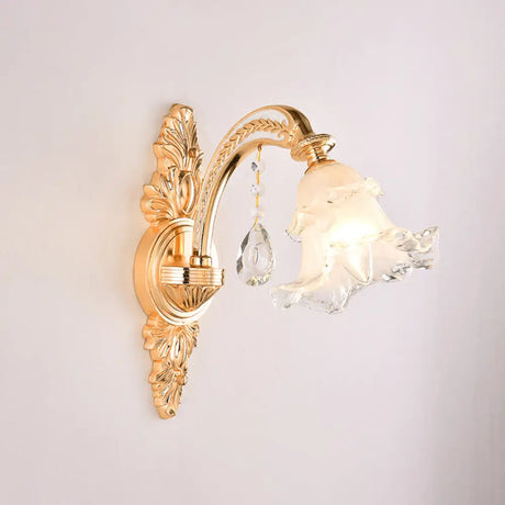 Vintage Gold Floral Cream Glass Wall Light Fixture - Unique Living Room Lamp 1 / G