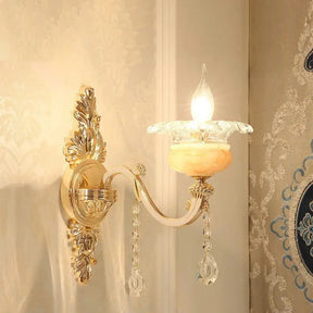 Vintage Gold Floral Cream Glass Wall Light Fixture - Unique Living Room Lamp 1 / I