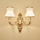 Vintage Gold Floral Cream Glass Wall Light Fixture - Unique Living Room Lamp 2 / B