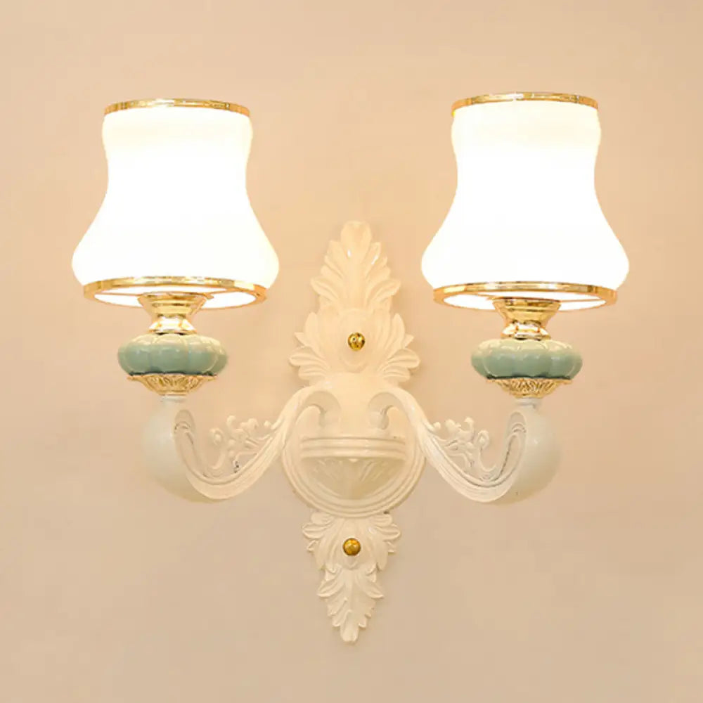 Vintage Gold Floral Cream Glass Wall Light Fixture - Unique Living Room Lamp 2 / F