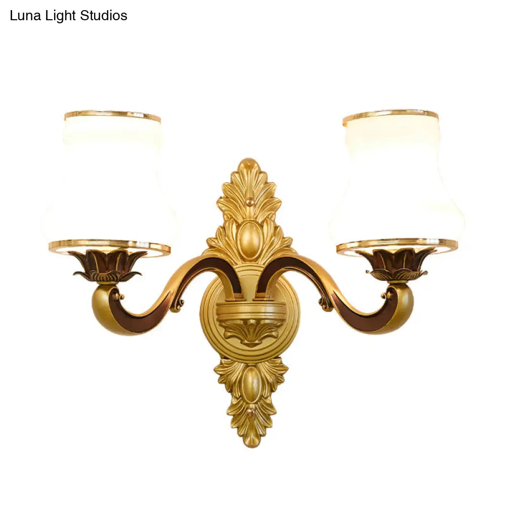Vintage Gold Floral Cream Glass Wall Light Fixture - Unique Living Room Lamp