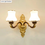 Vintage Gold Floral Cream Glass Wall Light Fixture - Unique Living Room Lamp