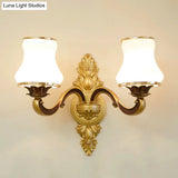 Vintage Gold Floral Cream Glass Wall Light Fixture - Unique Living Room Lamp