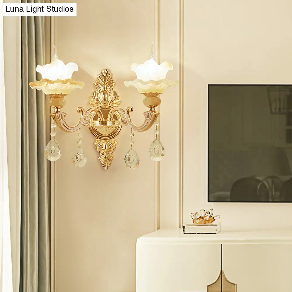 Vintage Gold Frosted Glass Lotus Wall Sconce For Living Room Lighting