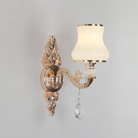 Vintage Gold Glass Wall Light With Crystal Draping - Tapered Textured Design For Corridor And Mount