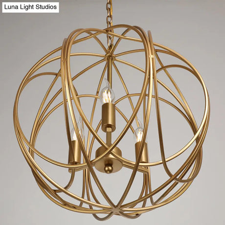 Vintage Gold Globe Chandelier Elegant Metal Ceiling Light For Hallway