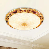 Vintage Gold Led Flush Ceiling Light With Blossom Frosted Glass Bowl - 12.5/15/19 Width