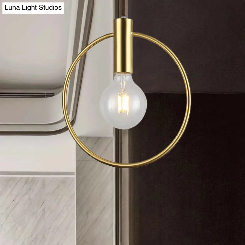 Vintage Gold Metal Pendant Lamp With Open Bulb - Ceiling Light For Hallway