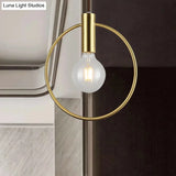 Vintage Gold Metal Pendant Lamp With Open Bulb - Ceiling Light For Hallway