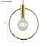Vintage Gold Metal Pendant Lamp With Open Bulb - Ceiling Light For Hallway