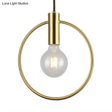 Vintage Gold Metal Pendant Lamp With Open Bulb - Ceiling Light For Hallway