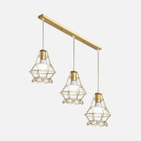 Vintage Gold Metal Pendant Light With Petal Design - 3-Head Caged Hanging For Kitchen B