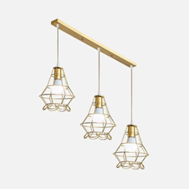 Vintage Gold Metal Pendant Light With Petal Design - 3-Head Caged Hanging For Kitchen B
