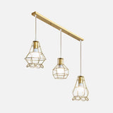 Vintage Gold Metal Pendant Light With Petal Design - 3-Head Caged Hanging For Kitchen C