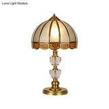Vintage Gold Night Table Lamp With Scalloped Beige Shade And Crystal Accent