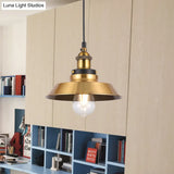 Vintage Gold Pendant Light - Elegant Iron Lid With Retro Cone Shape Ideal Luminaire For Dining Table