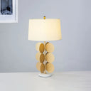 Vintage Gold Round Night Light With White Fabric Shade For Hotel