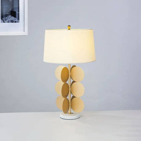 Vintage Gold Round Night Light With White Fabric Shade For Hotel