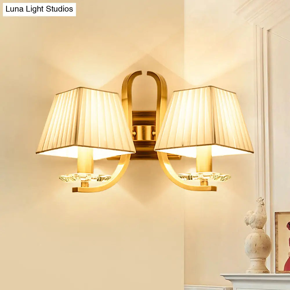 Vintage Gold Trapezoid Fabric Sconce Light For Bedroom Wall Mount
