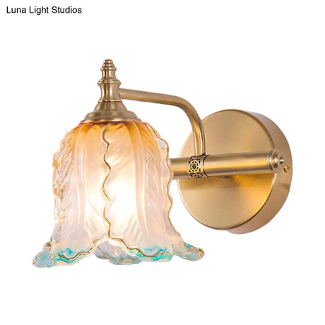 Vintage Gold Wall Light Fixture With Scalloped Textured Glass - Perfect For Bedroom Make-Up Lighting