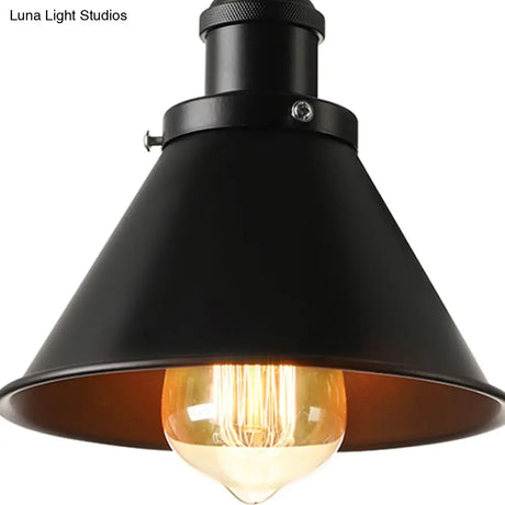 Vintage Gooseneck Wall Sconce With Cone Shade - 1 Light Corridor Fixture In Black