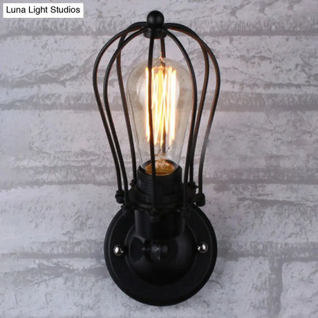 Vintage Grapefruit Cage Wall Light - Single-Bulb Iron Lamp Black